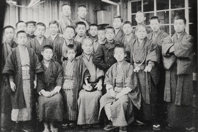 Yukichi Fukuzawa with his sons and grandsons, February 1895. Taken in Shosenkaku inn in Oiso during his holiday.