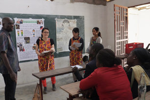 Giving a lecture for elementary school teachers in Congo