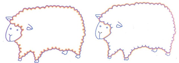 Drawing of two sheep (the left sheep appears to have a faint tint)