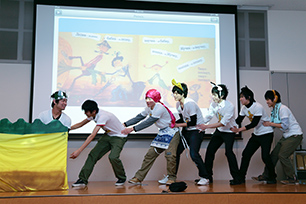 Faculty of Law first-year students in the intensive course perform a play based on the Russian folktale