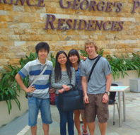 With his friends at the National University of Singapore