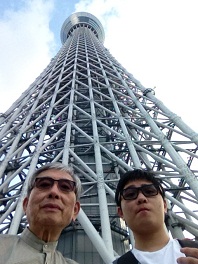 At Skytree with his grandfather